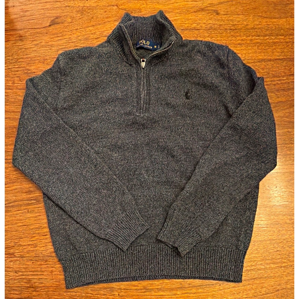 Polo Ralph Lauren Boy's M Gray Knit 1/4 Zip Mock Neck Sweater Preppy Old Money - Picture 3 of 12